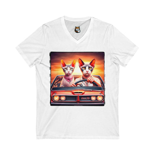 Wacky Devon Rex Cat Unisex Jersey Short Sleeve V-Neck Tee